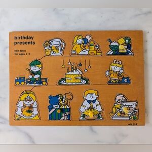 RARE FIND! Vintage 70s Wooden Puzzle with Birthday Theme, 10 pcs Non-Toxic.